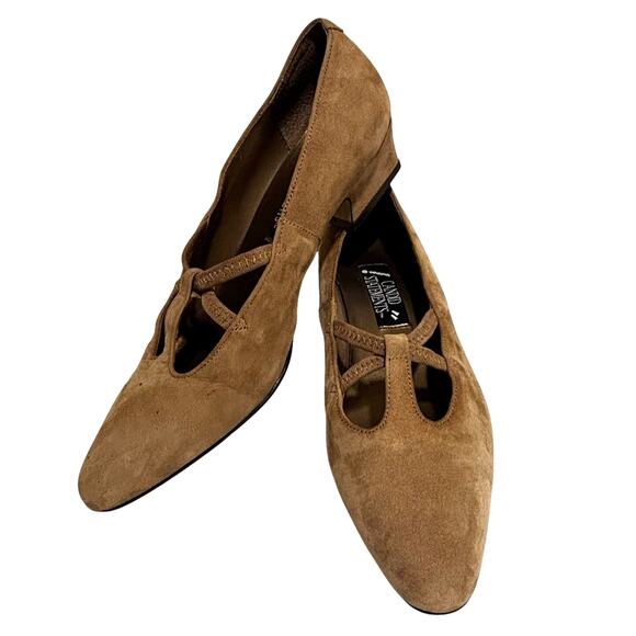 Vintage 1980's fawn brown suede leather Mary Janes classic low heel shoes - Picture 1 of 12